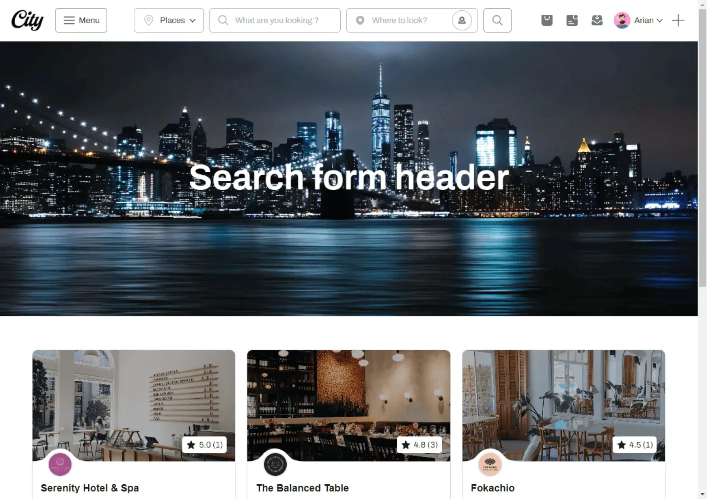 Header with search form