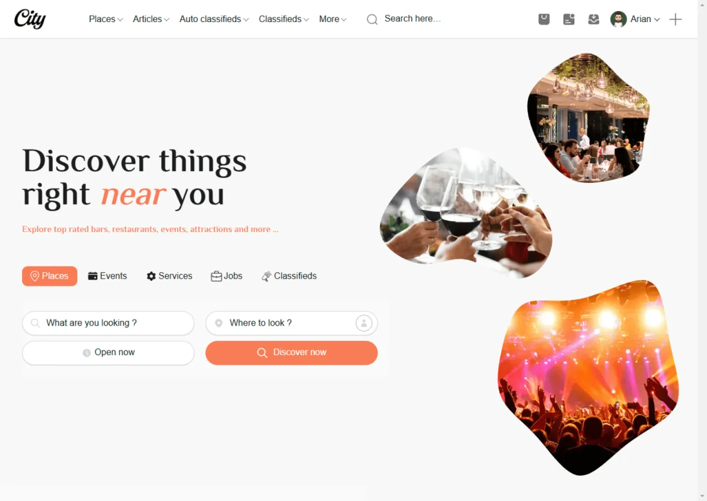 Homepage with image blobs