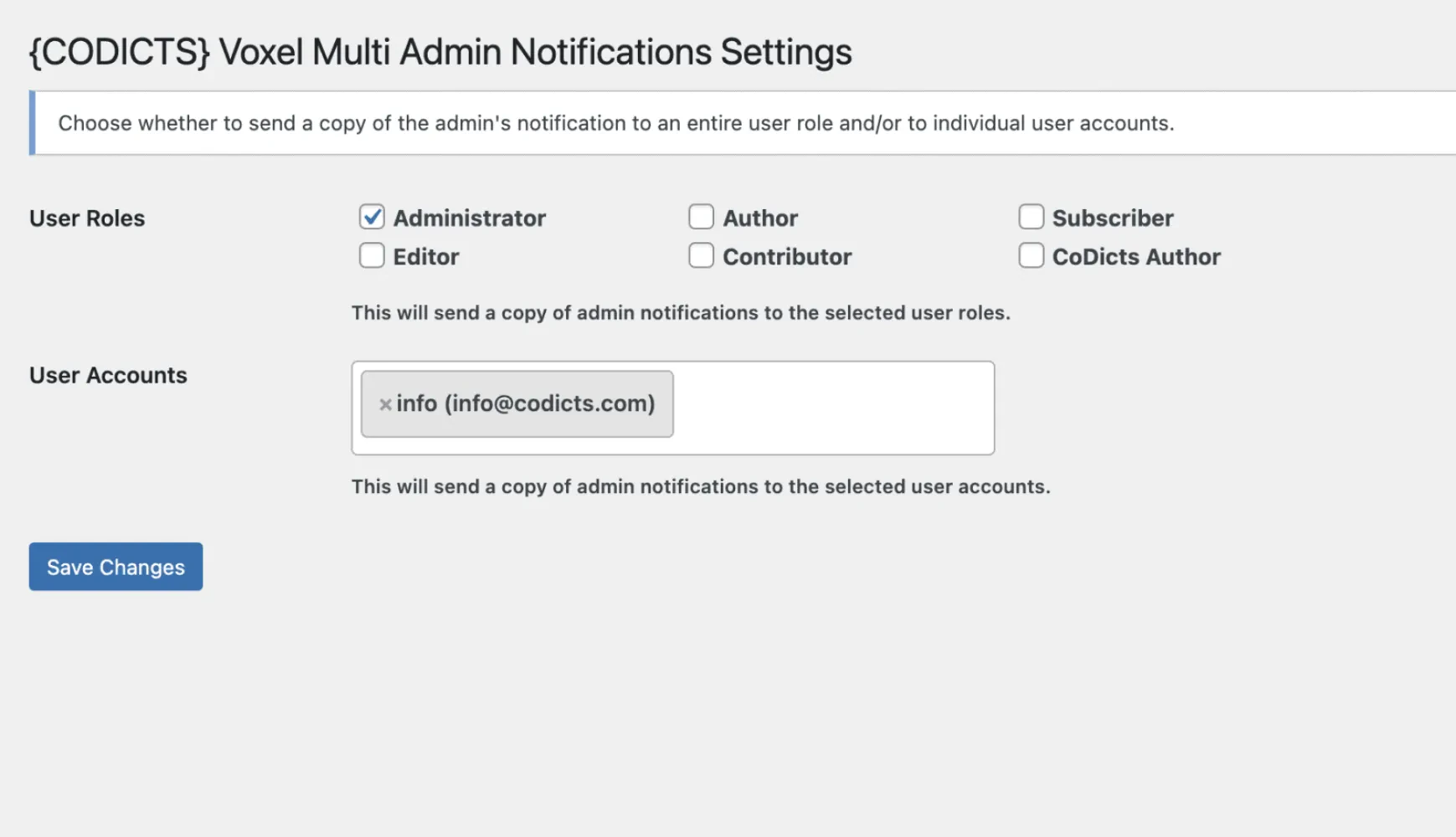 Voxel Theme Multi Admin Notifications by CoDicts